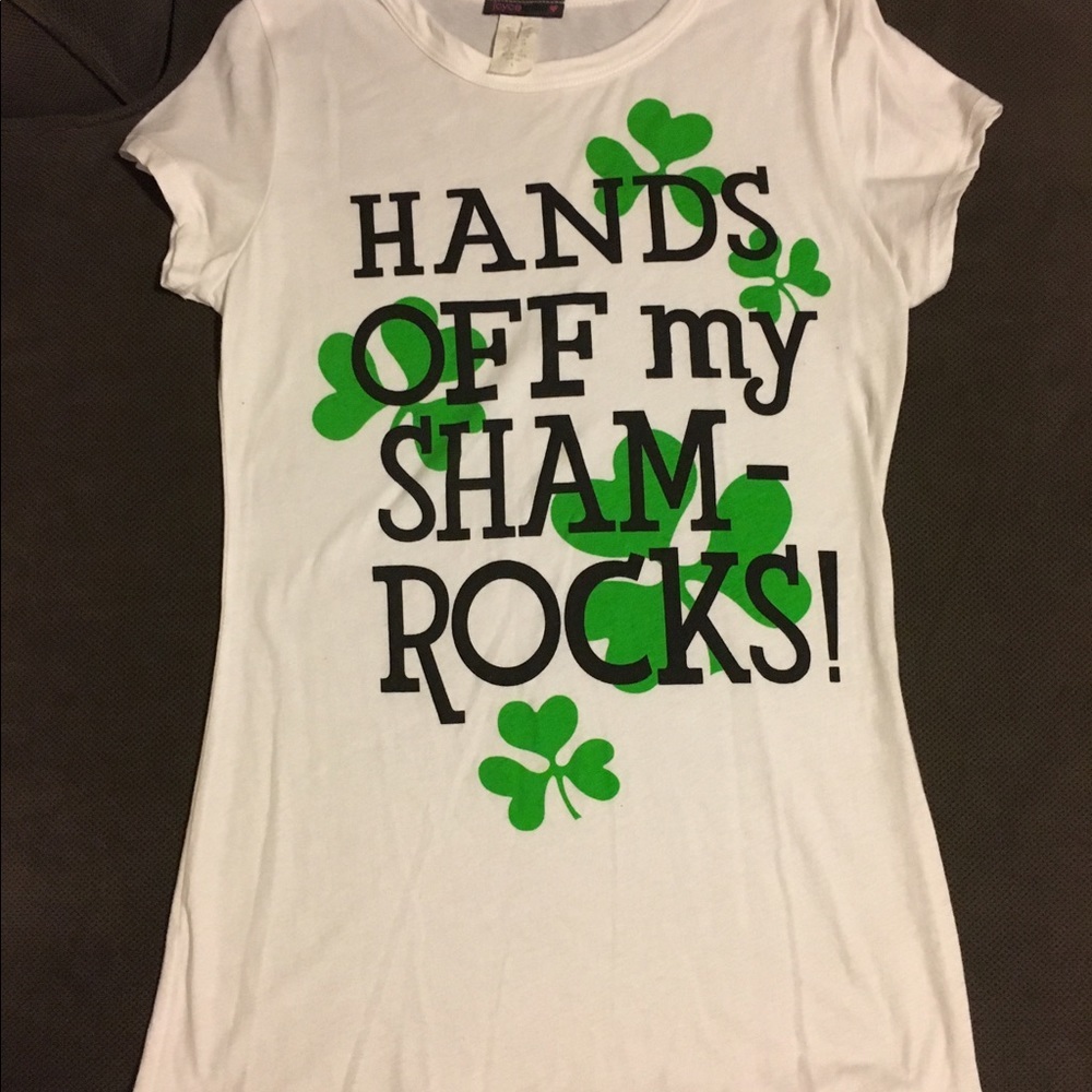 white shirt sleeve hands off my shamrock. Sz large